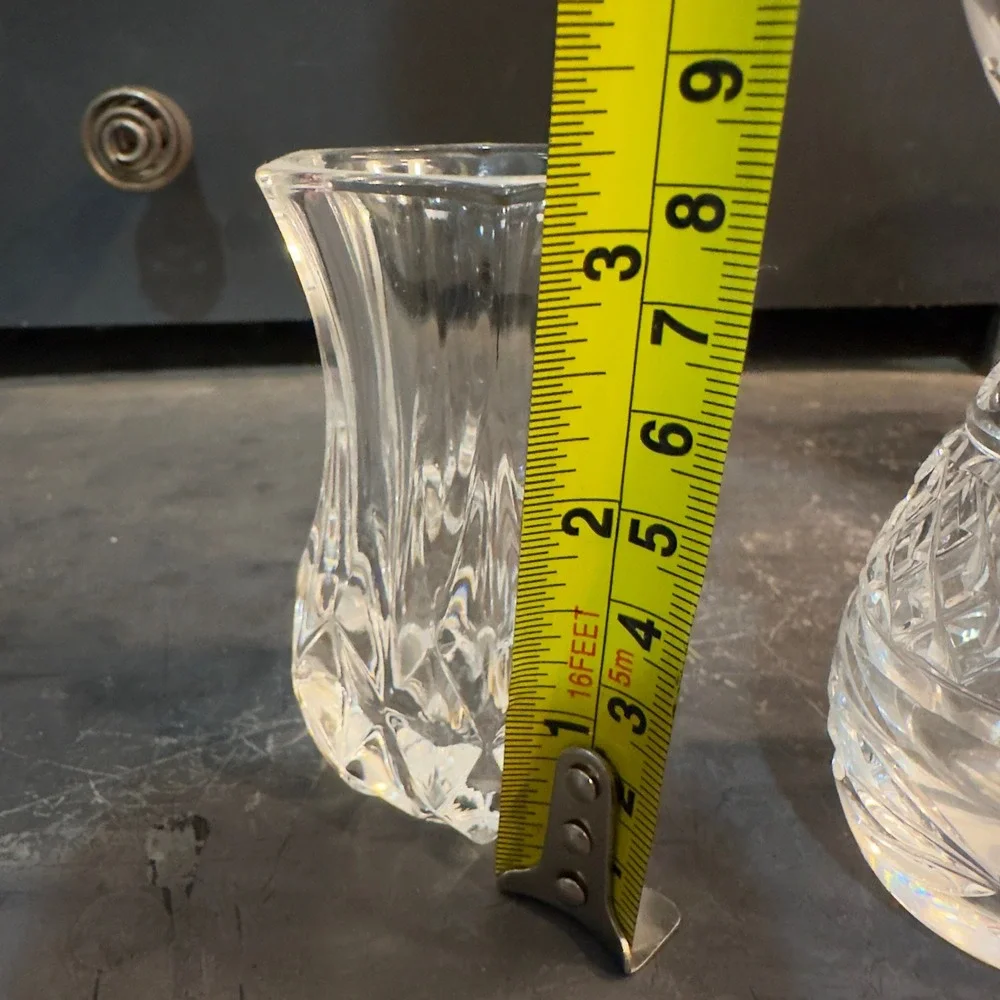 Set of 2 Clear Crystal Glass Bud Vases Small Decorative Accent 4